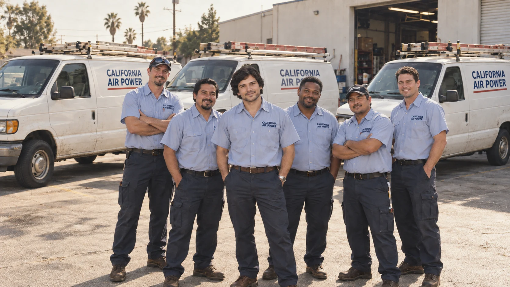 Retro recreation of Tony around age 35 with the California Air Power crew and service vans