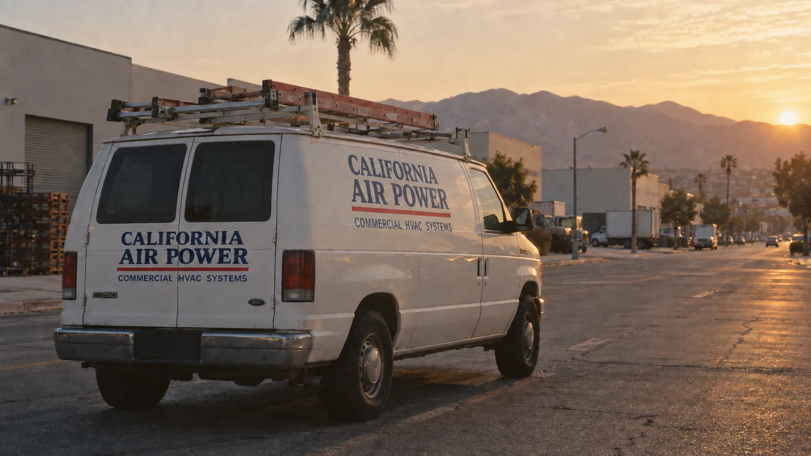 Retro recreation 3: an old California Air Power branded service van on a Southern California road